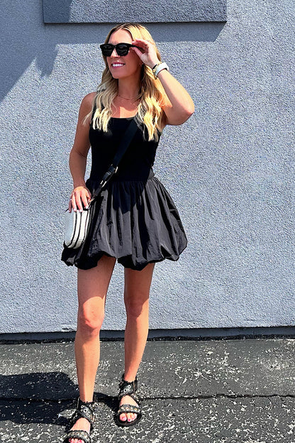 Heatwave Bubble Hem Mini Dress Black
