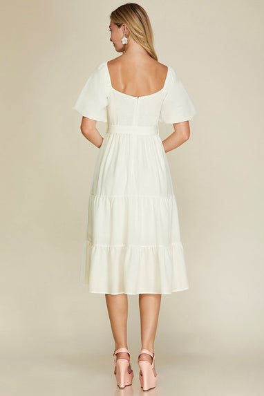 Enchantment Square Neckline Midi Dress White