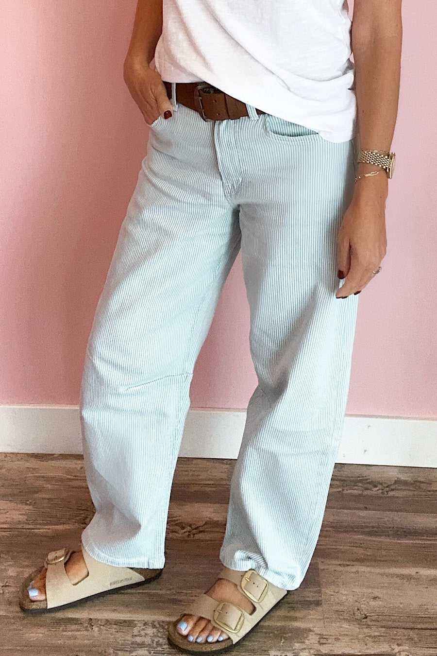 Vervet High Rise Striped Barrel Jeans