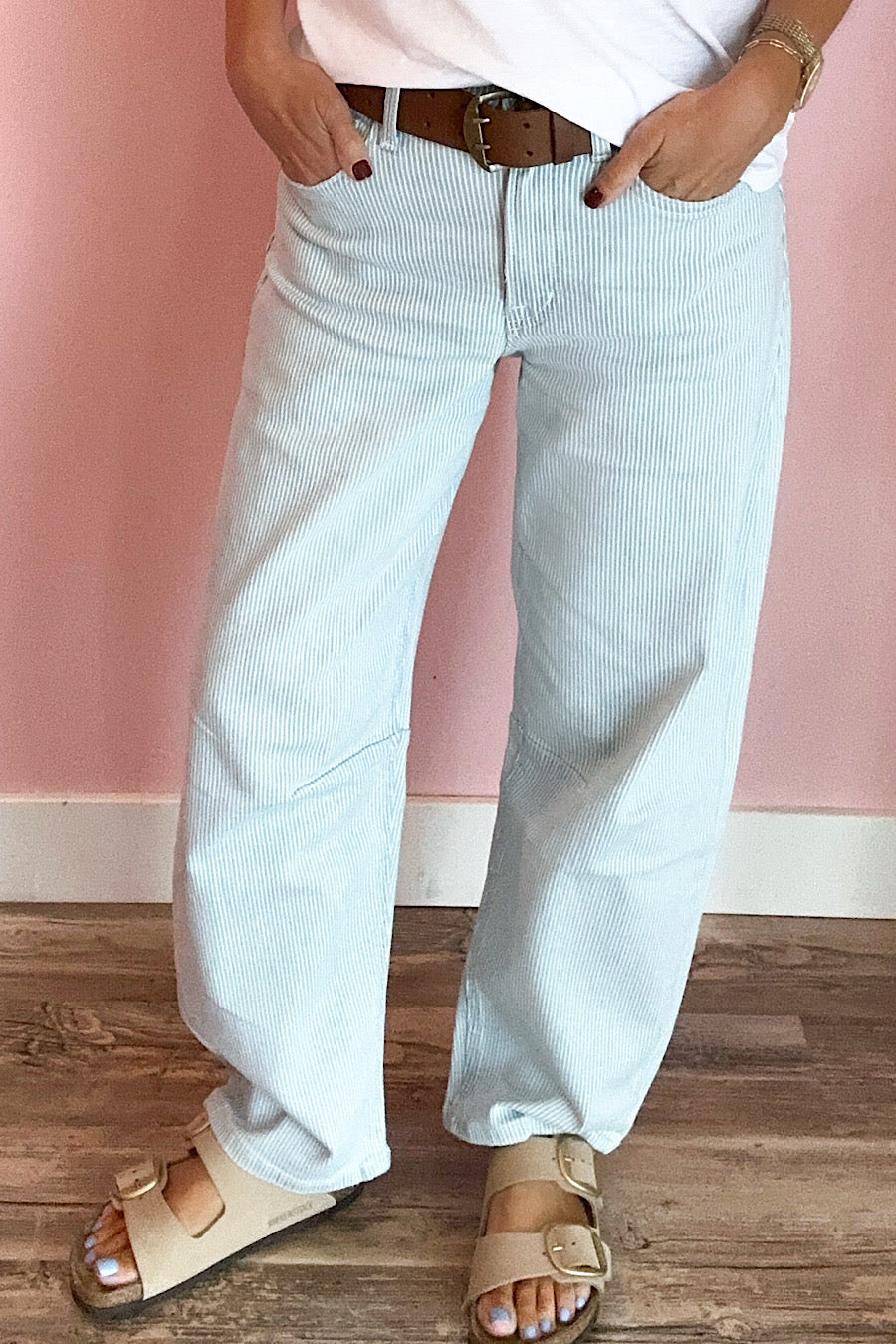 Vervet High Rise Striped Barrel Jeans