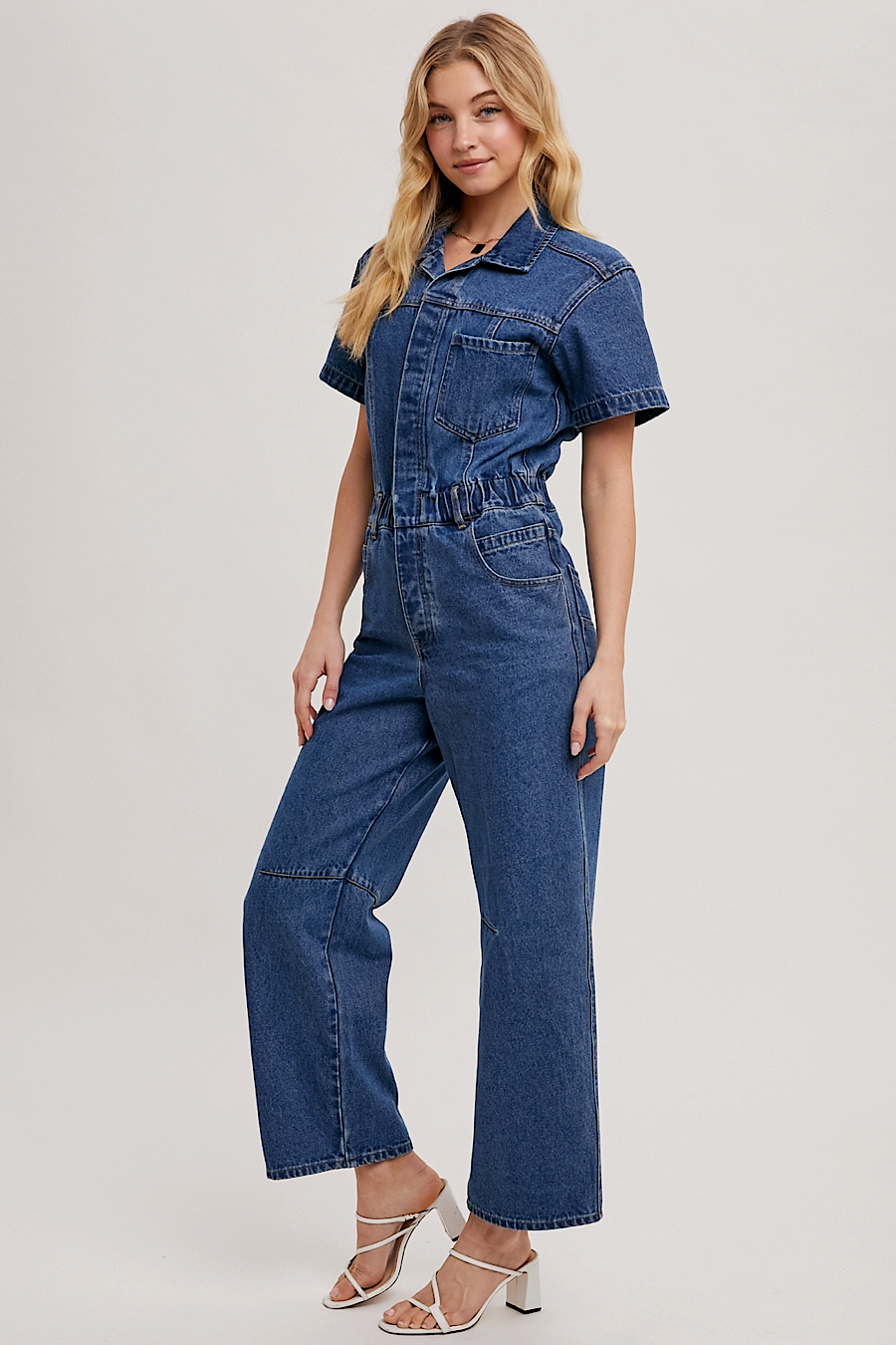 Carpenter Short Sleeve Denim Jumpsuit