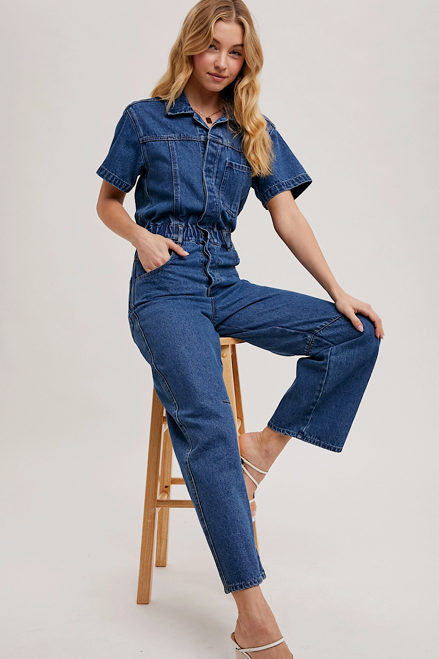 Carpenter Short Sleeve Denim Jumpsuit