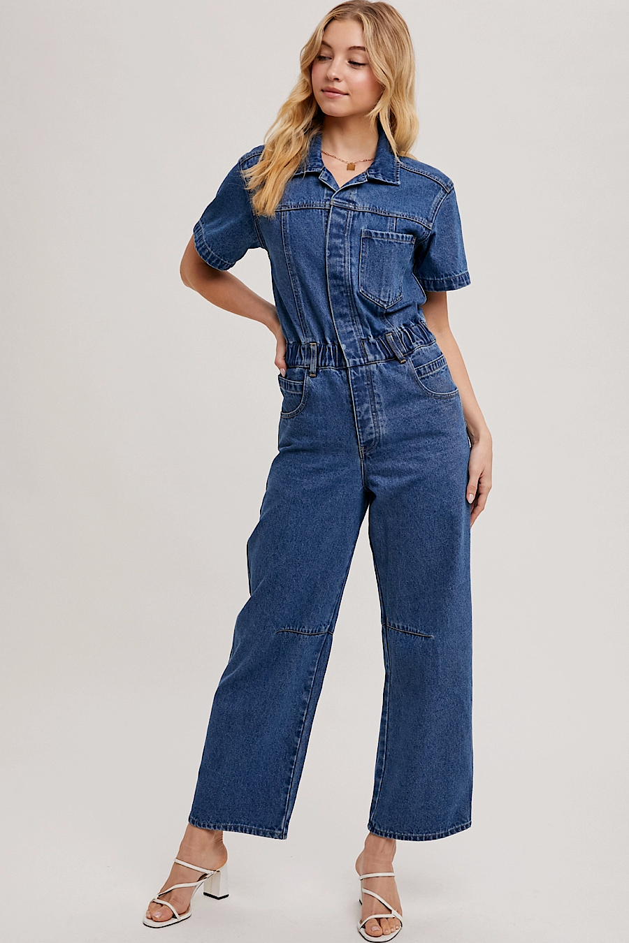Carpenter Short Sleeve Denim Jumpsuit