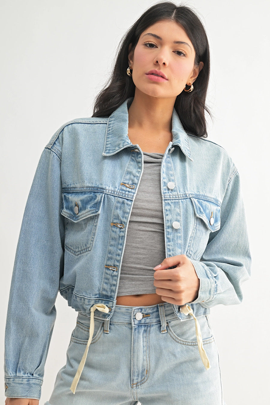 Catch A Break Tied Waist Denim Jacket