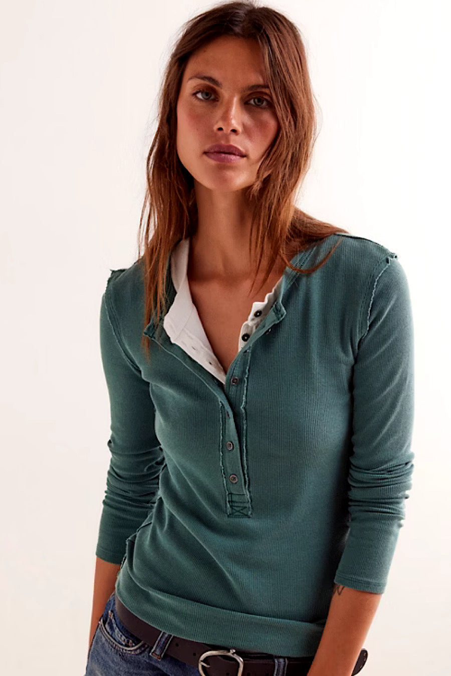 Free People Jamie Buttoned Henley Top Sage