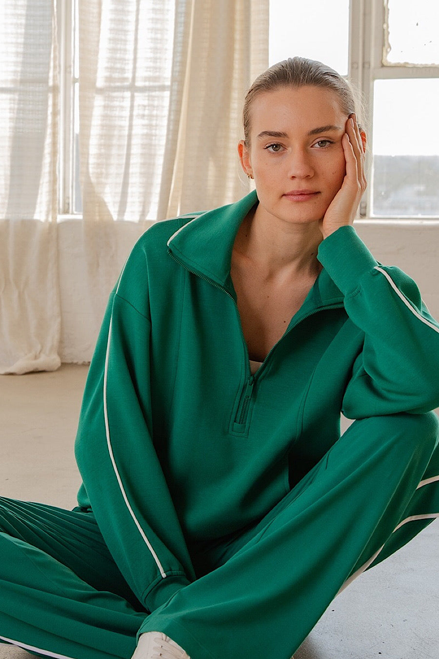 My Life Piping Half Zip Sweatshirt Green