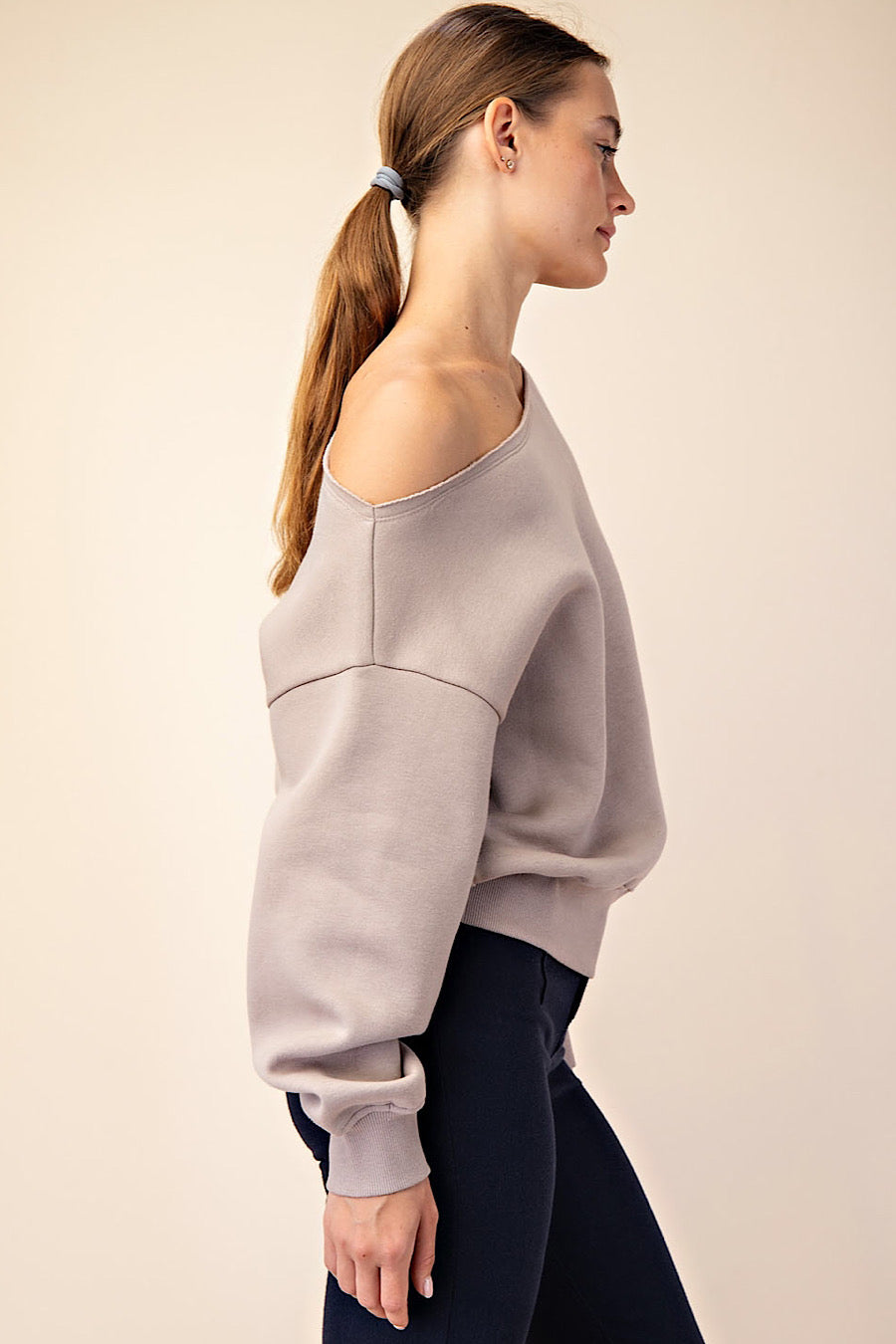 Dancing Alone Off Shoulder Sweatshirt Taupe