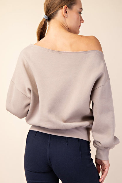 Dancing Alone Off Shoulder Sweatshirt Taupe