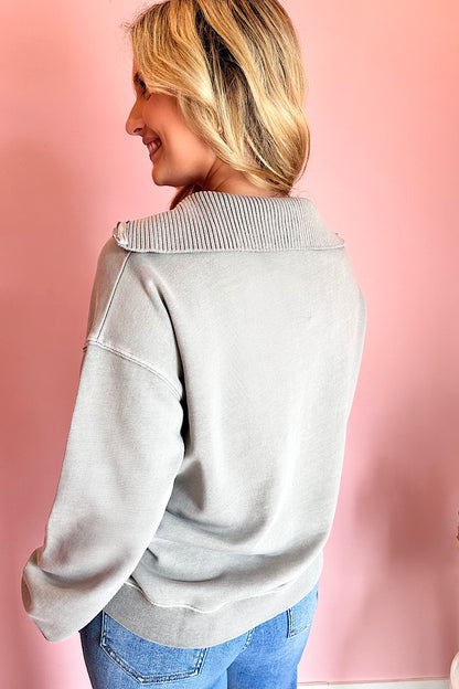 Tinley Park Zip Collar Top Heather Grey