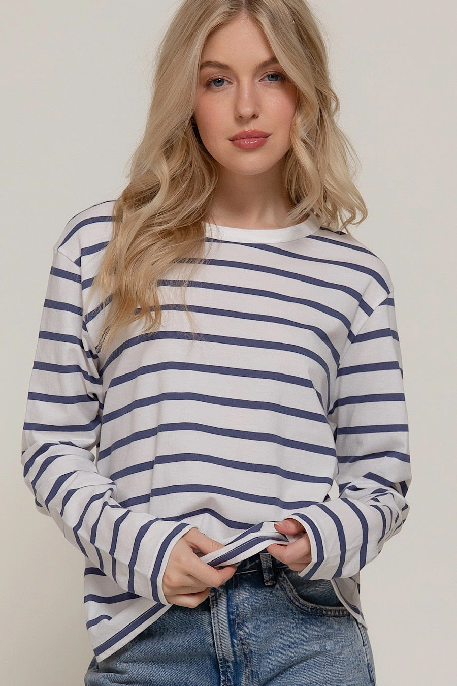 Destiny Calls Striped Long Sleeve Tee Blue