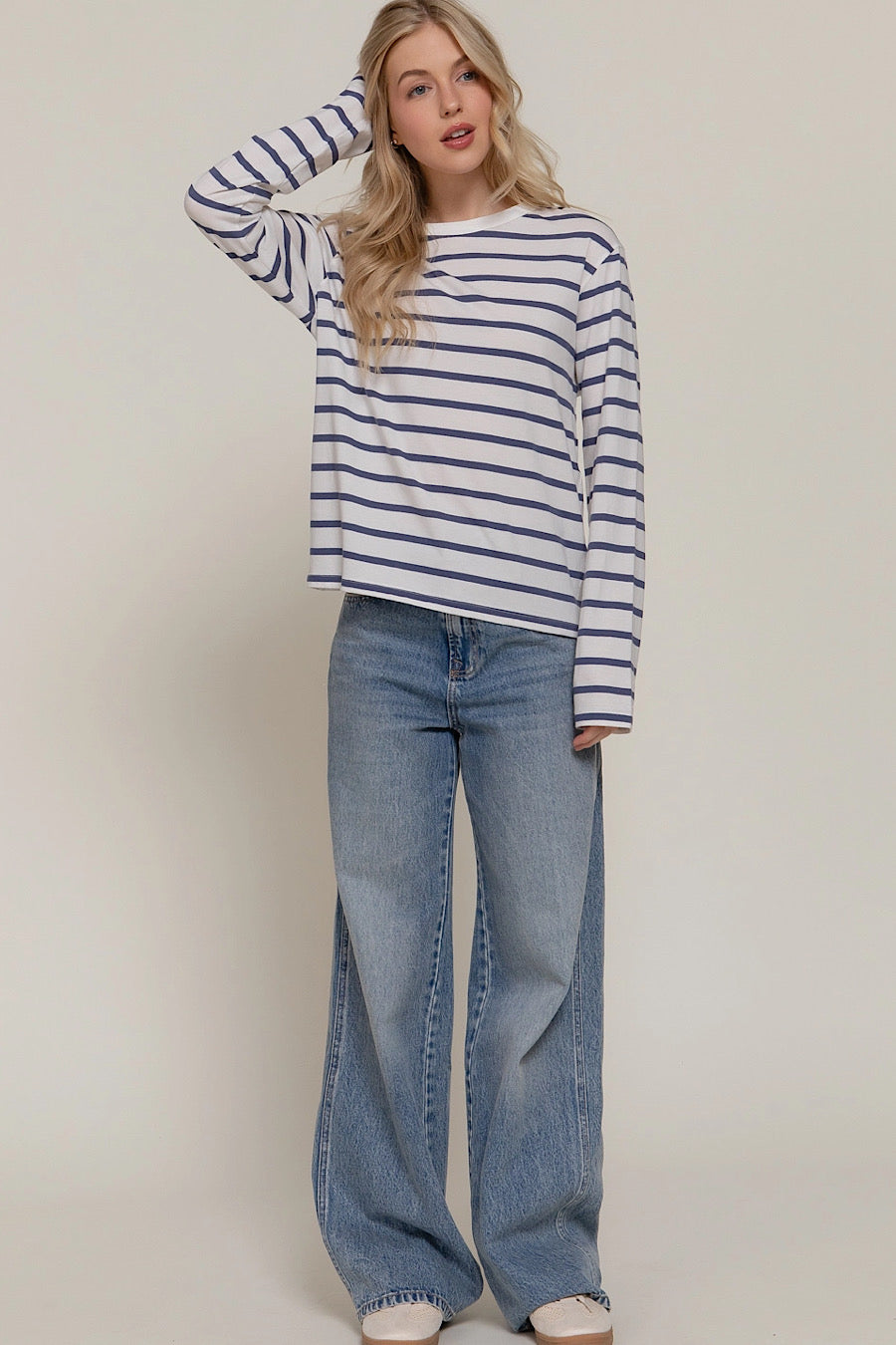 Destiny Calls Striped Long Sleeve Tee Blue