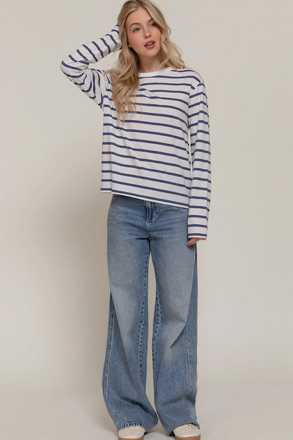Destiny Calls Striped Long Sleeve Tee Blue