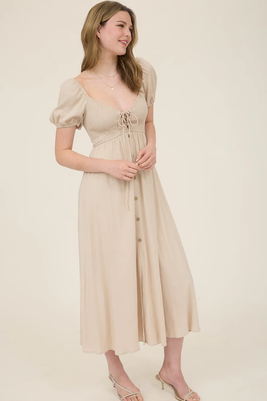 Field of Dreams Smocked Tie Front Dress
