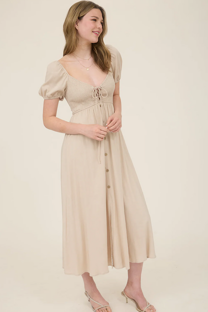Field of Dreams Smocked Tie Front Dress