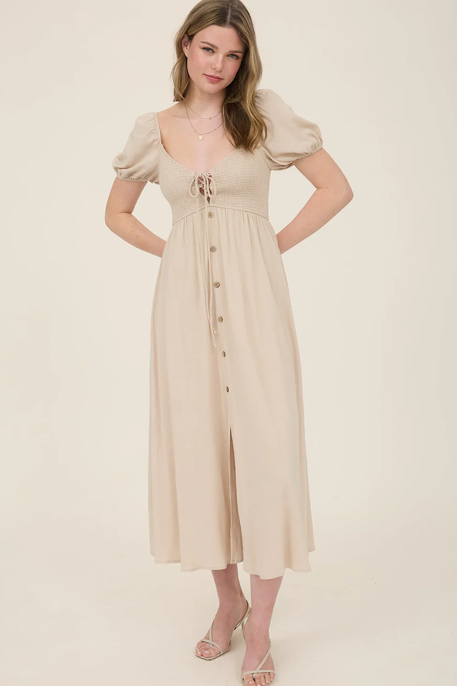 Field of Dreams Smocked Tie Front Dress