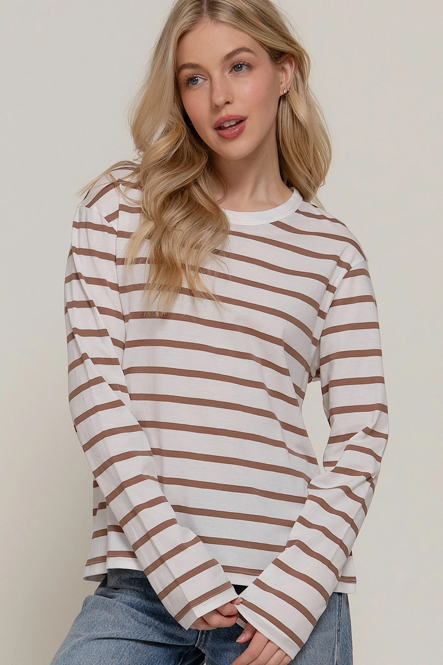 Destiny Calls Striped Long Sleeve Tee Khaki