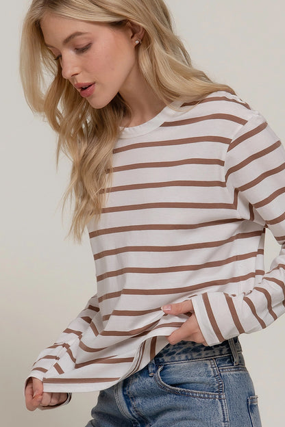 Destiny Calls Striped Long Sleeve Tee Khaki