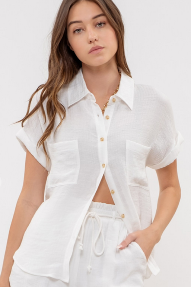 Row Button Down Shirt in White