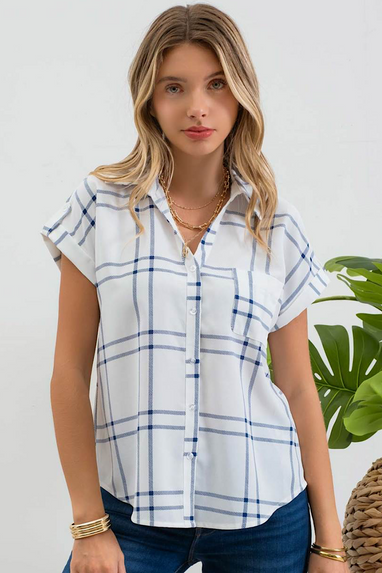 Liam Plaid Blouse in Royal