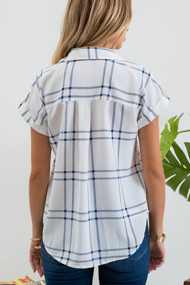 Liam Plaid Blouse in Royal