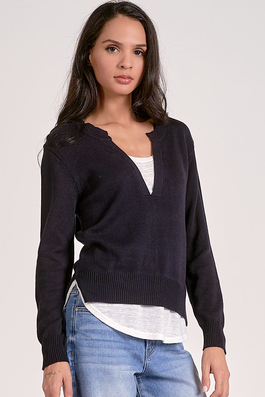 In Control Layered Henley Top Black