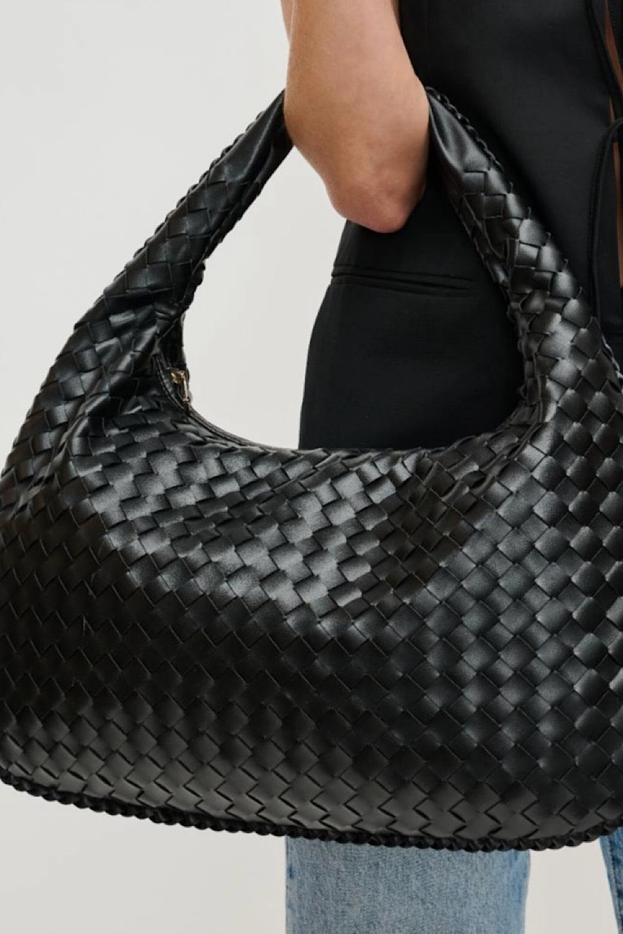 Victoria Woven Hobo Bag in Black or Natural