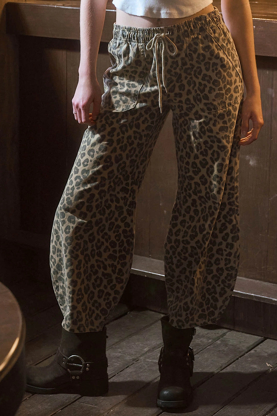Wild Story Leopard Print Parachute Jogger Pants
