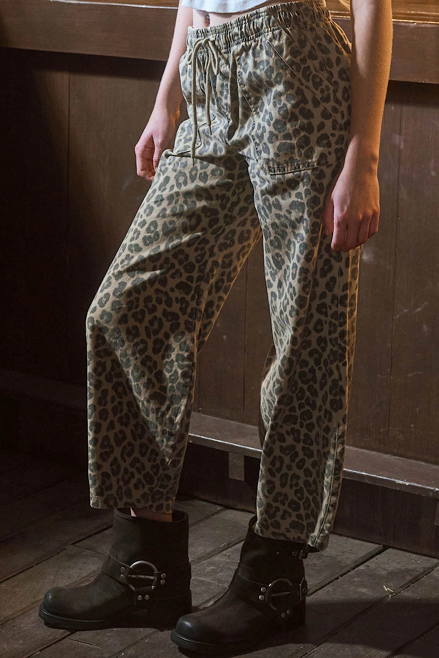 Wild Story Leopard Print Parachute Jogger Pants