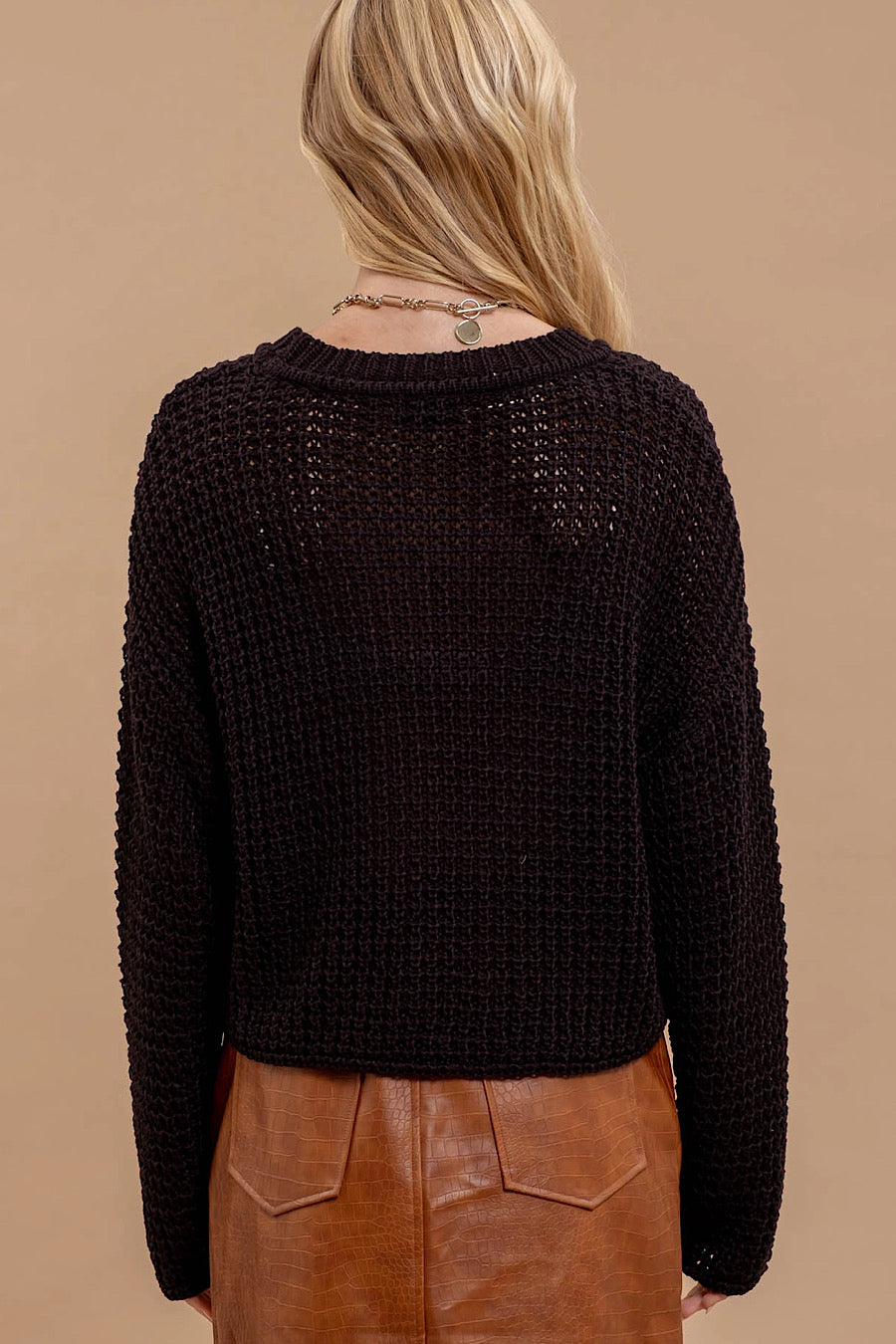 Maui Crochet Knitted Long Sleeve Top in Black