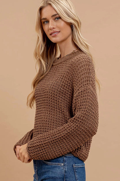 Maui Crochet Knitted Long Sleeve Top in Mocha