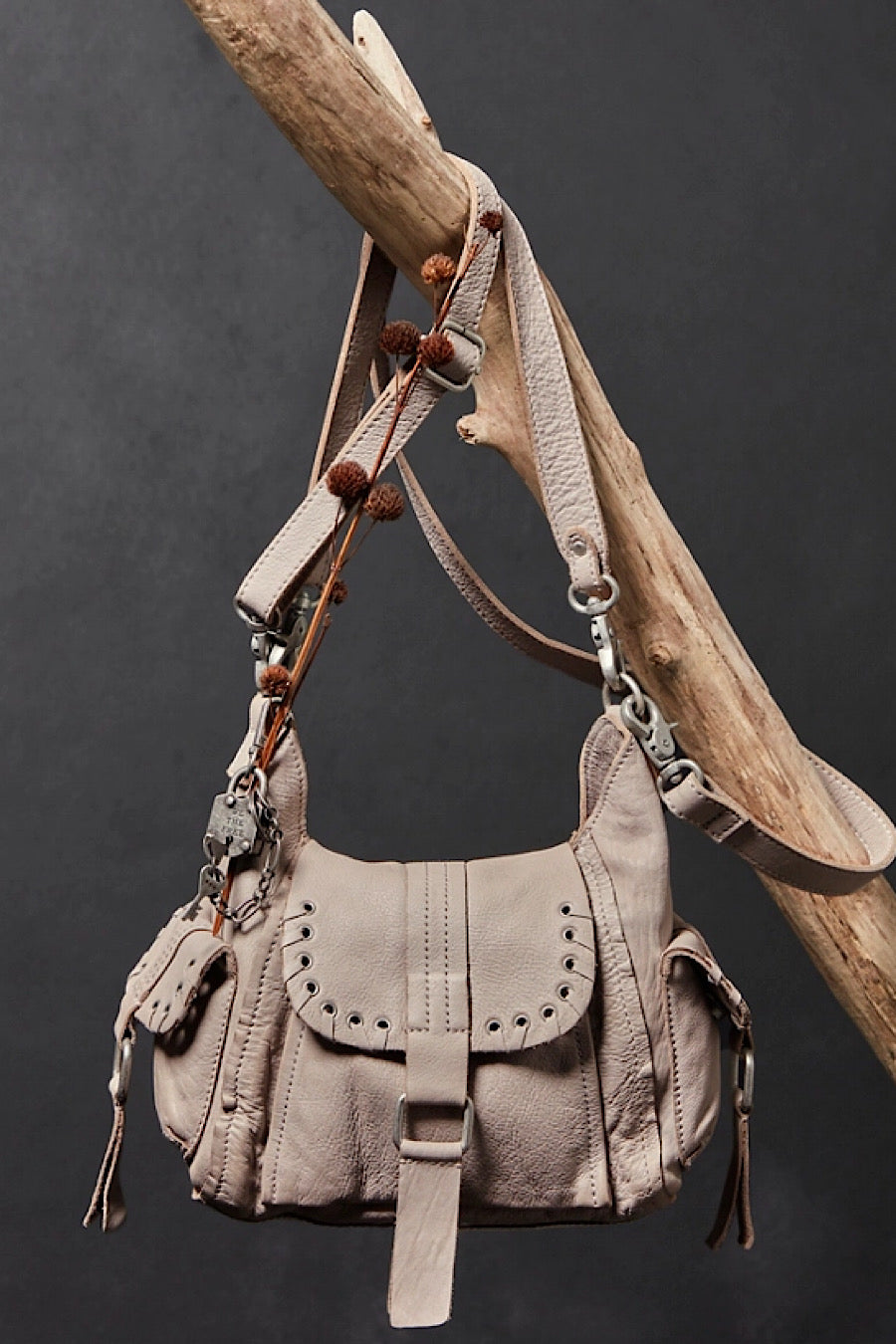 Free People Baby Leigh Distressed Leather Bag Pearl