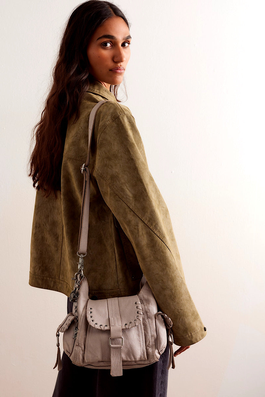 Free People Baby Leigh Distressed Leather Bag Pearl