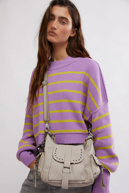 Free People Baby Leigh Distressed Leather Bag Pearl
