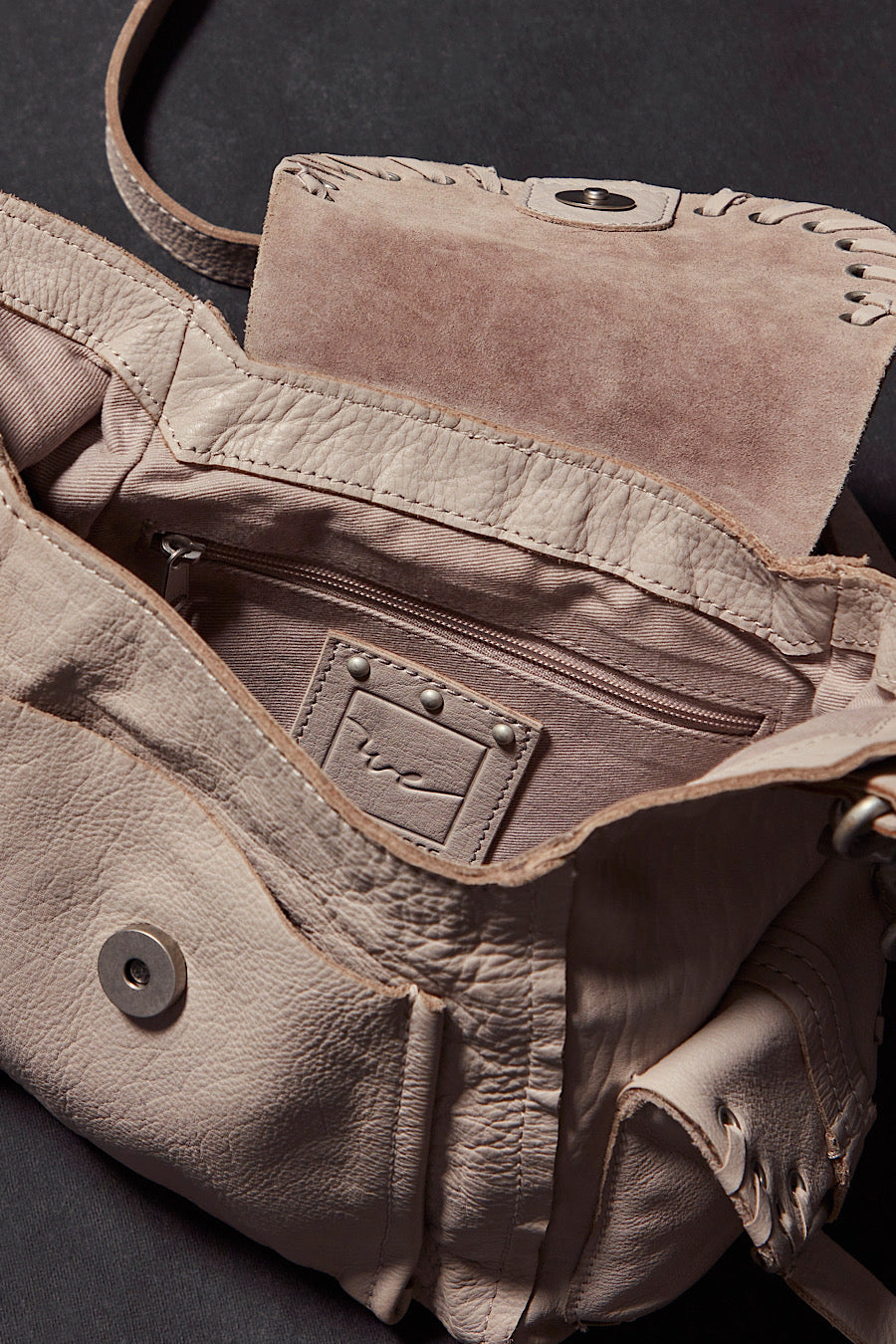 Free People Baby Leigh Distressed Leather Bag Pearl