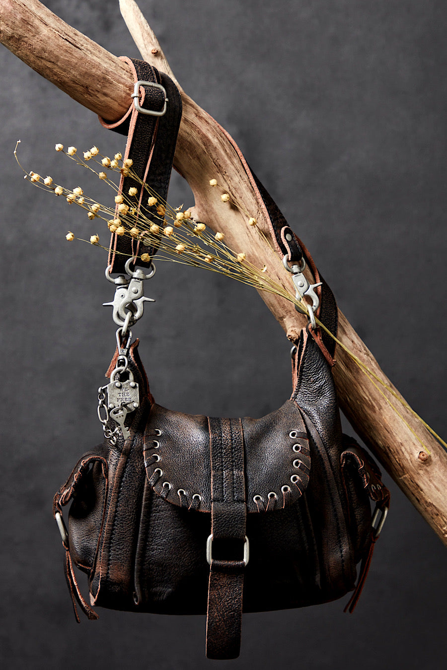 Free People Baby Leigh Distressed Leather Bag Graphite