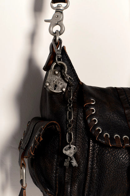 Free People Baby Leigh Distressed Leather Bag Graphite