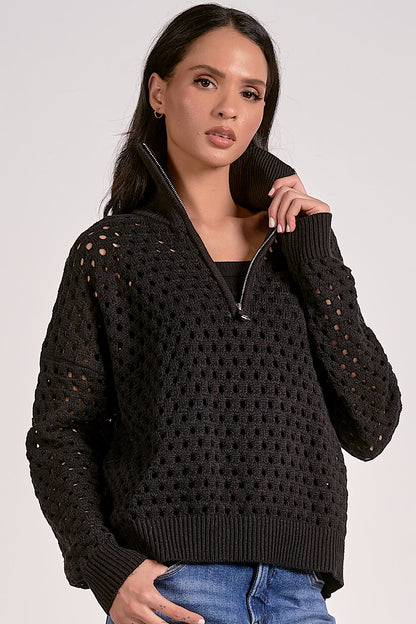 Ordinary Dreamer Zip Collar Knit Top Black