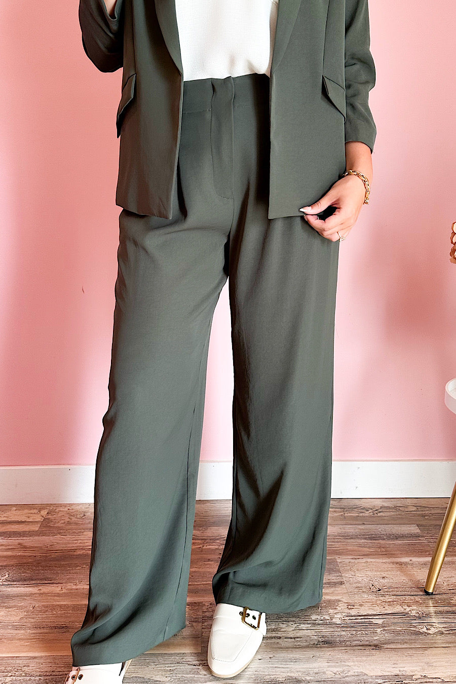 All in a Days Work Wide Leg Trouser Pant Olive