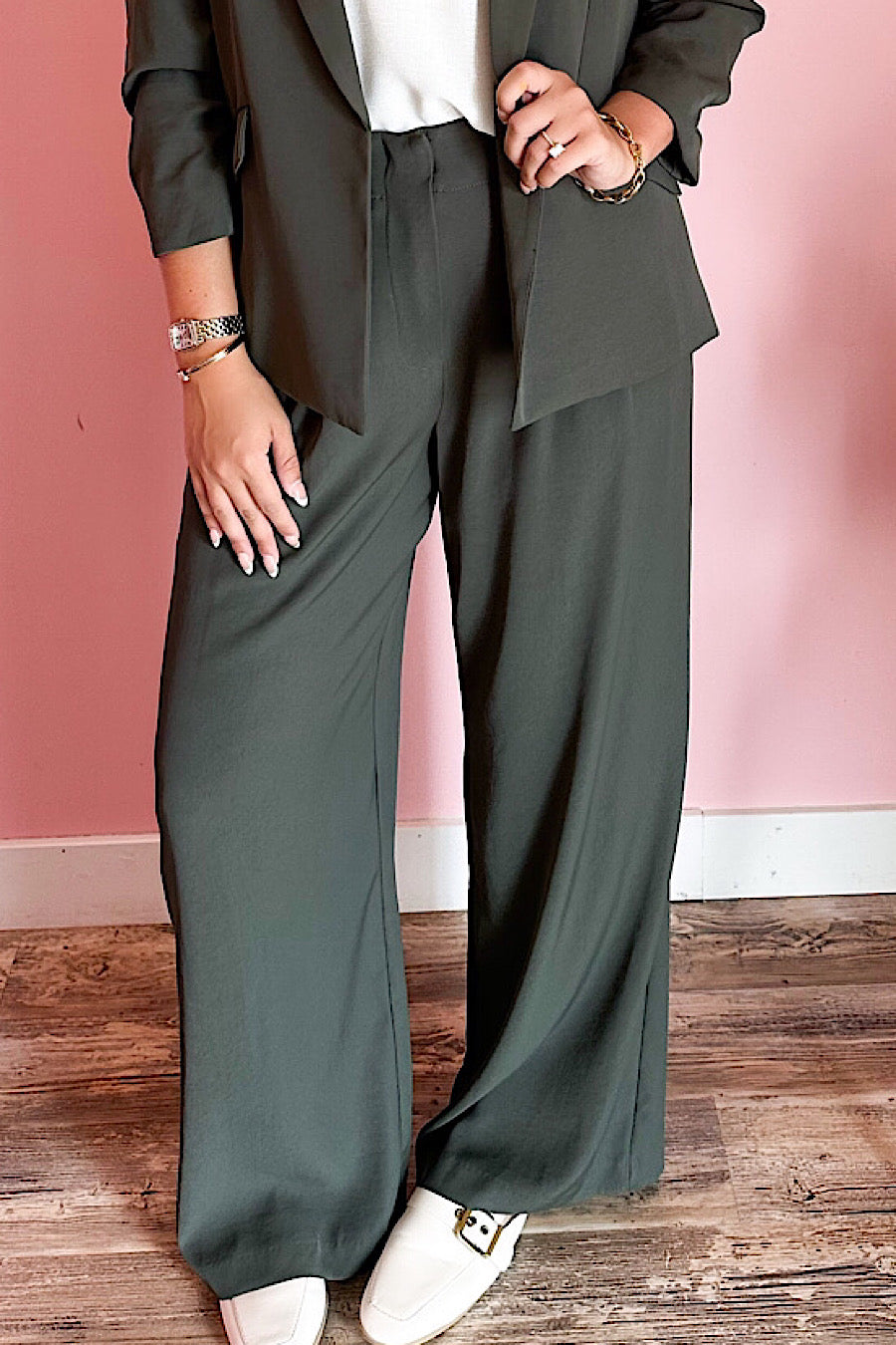 All in a Days Work Wide Leg Trouser Pant Olive