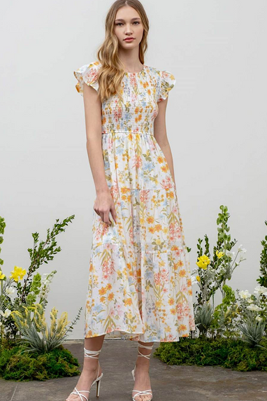 Holland Floral Smocked Midi Dress