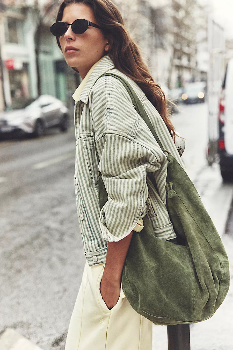 Free People Roma Suede Hobo Bag Olive Moss