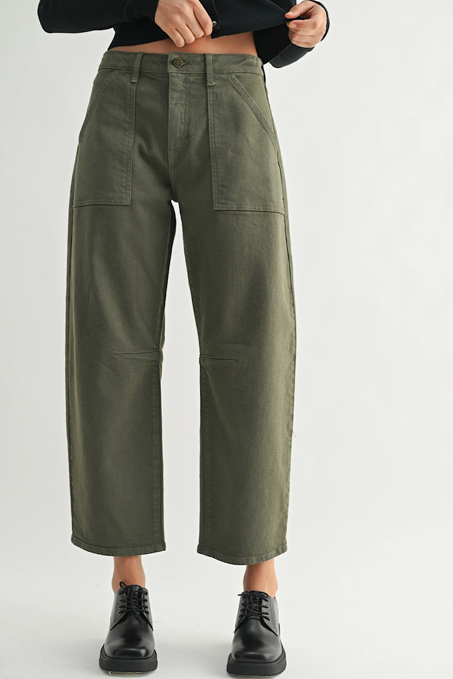 Dark Olive Utility Pocket Barrel Jean Pants