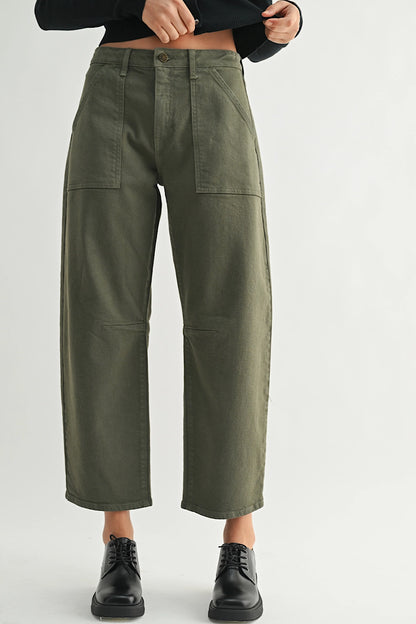 Dark Olive Utility Pocket Barrel Jean Pants