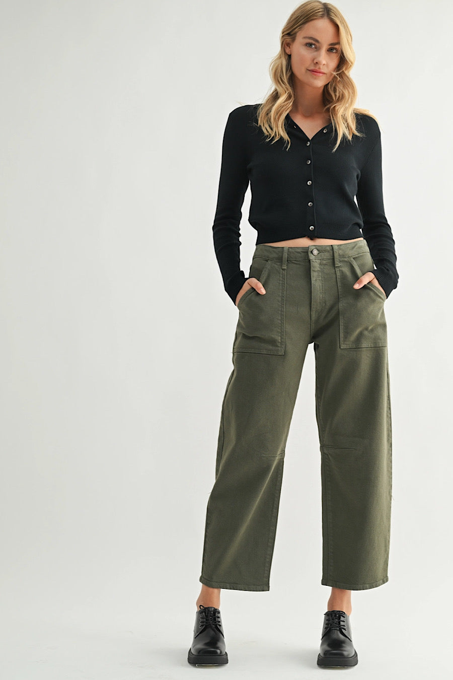 Dark Olive Utility Pocket Barrel Jean Pants