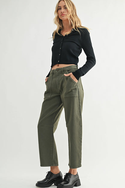 Dark Olive Utility Pocket Barrel Jean Pants