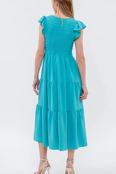 Vici Smocked Midi Dress Emerald