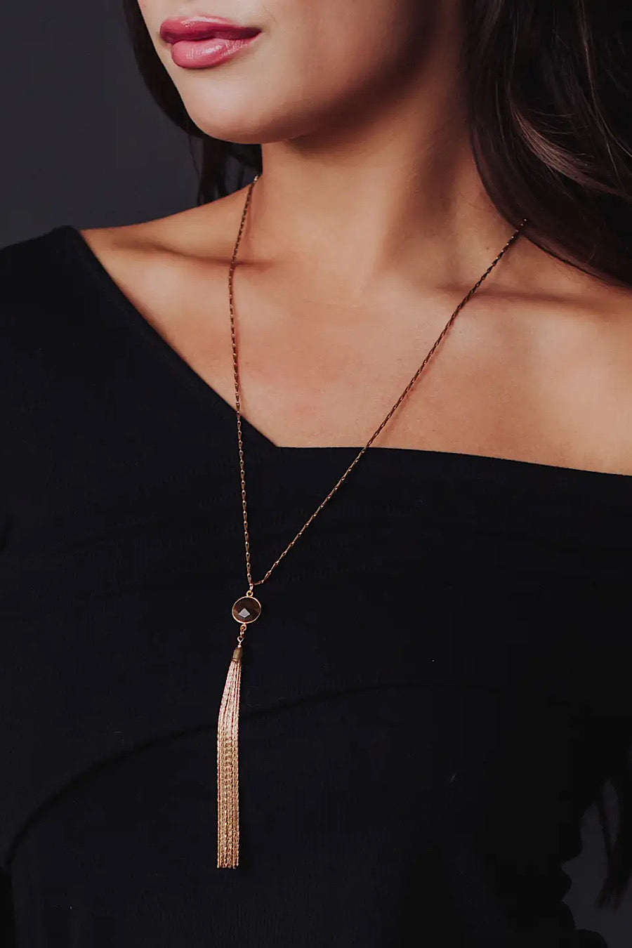 Long Fringe Necklace with Pendant