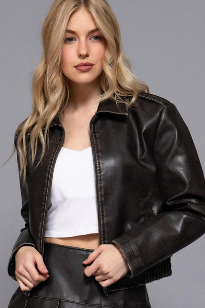 Marston Black Faux Leather Bomber Jacket