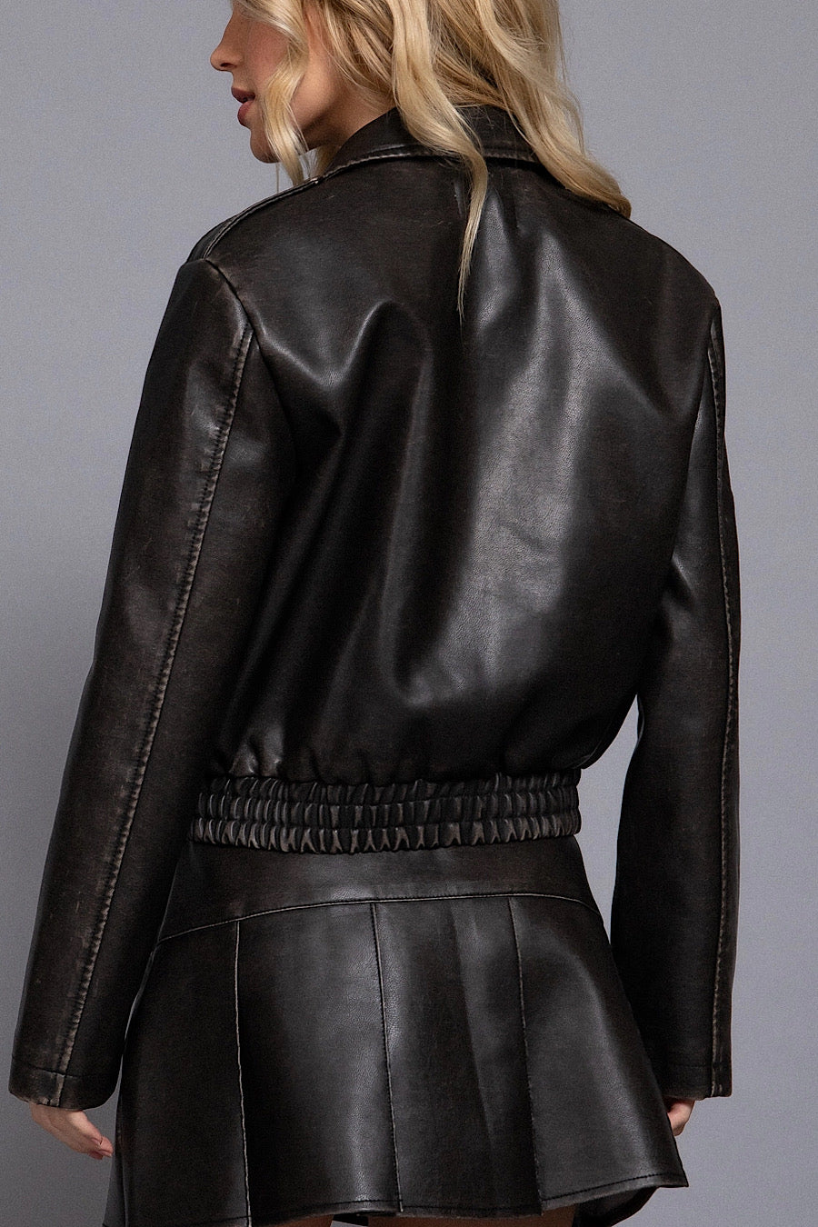 Marston Black Faux Leather Bomber Jacket