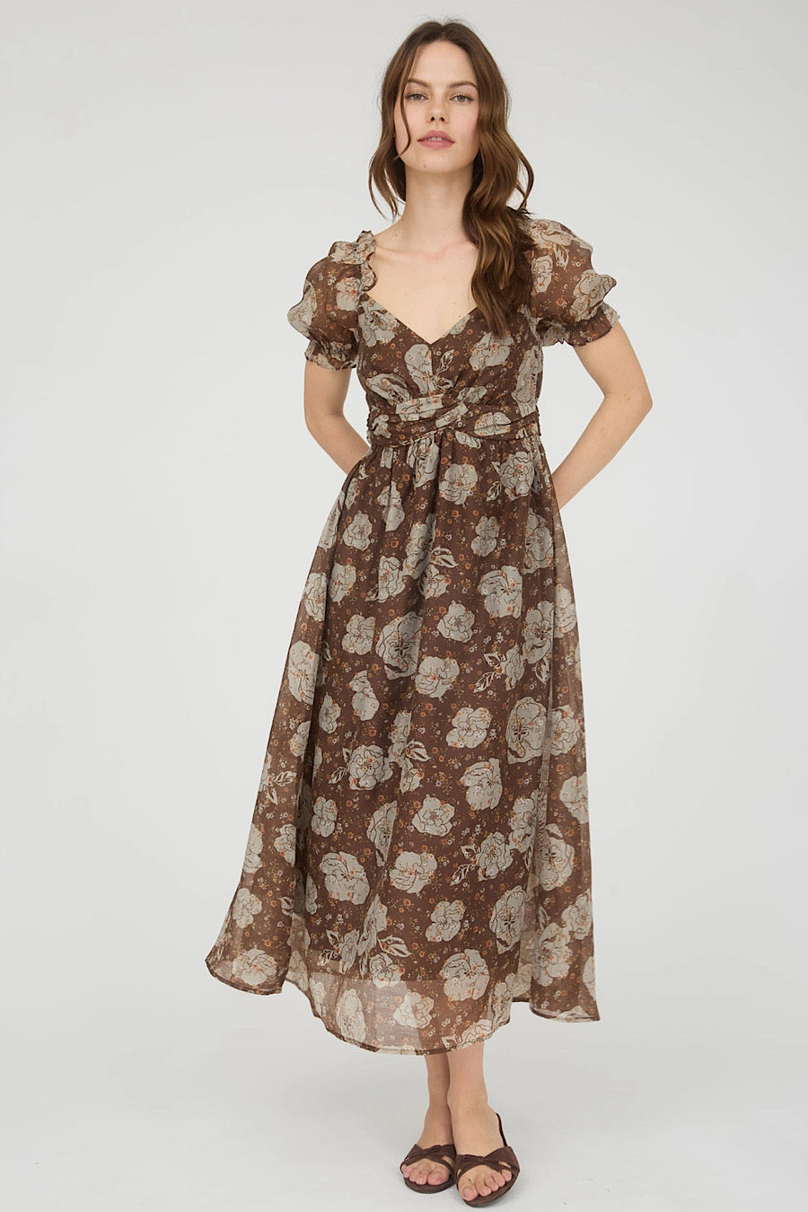 Down to Earth Floral Sweetheart Midi Dress